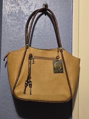 NWT Ameri Mode Mustard Yellow Tote with Brown Trim